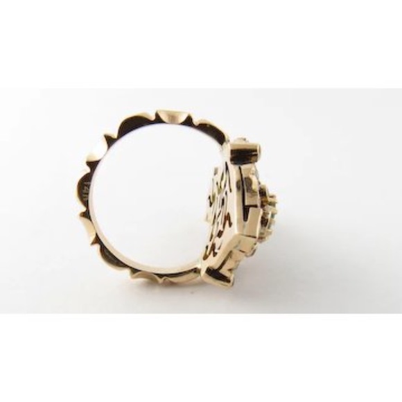 Vintage 14 Karat Yellow Gold Natural Emerald and Diamond Ring Size 7.5 #3827 - Picture 3 of 9